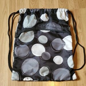 Polka Dot Drawstring Backpack in Black & Gray